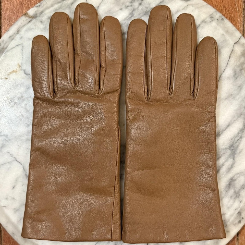EUC! Vintage ISOTONER Women Sz 6.5 Medium Brown Leather Lined Driving Gloves - Picture 2 of 5
